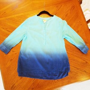 St. John's Bay Turquoise Blue Gauze Henley Top PL